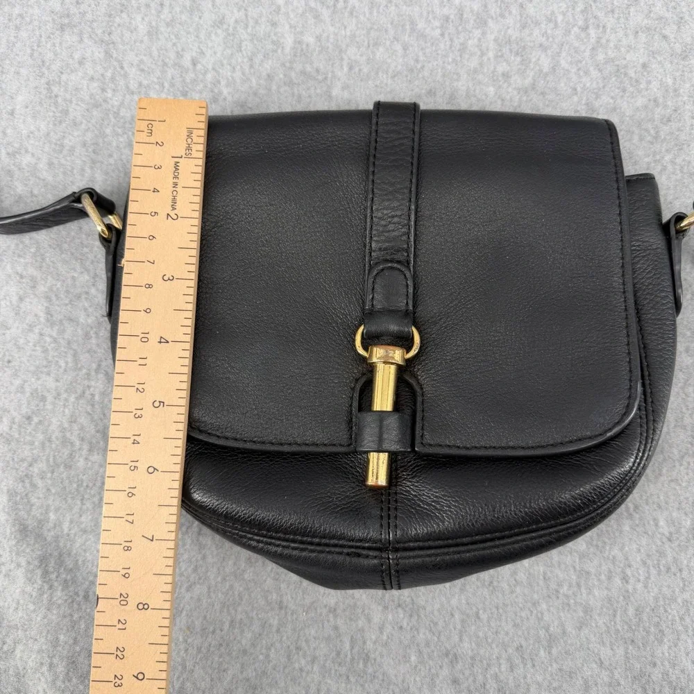 Vince Camuto Black Pebbled Leather Crossbody Bag Gold Toggle Saddle Bag - Picture 9 of 10